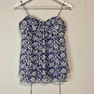 American Eagle Outfitters Women’s String Strap Floral Blouse Top Blue Size S EUC